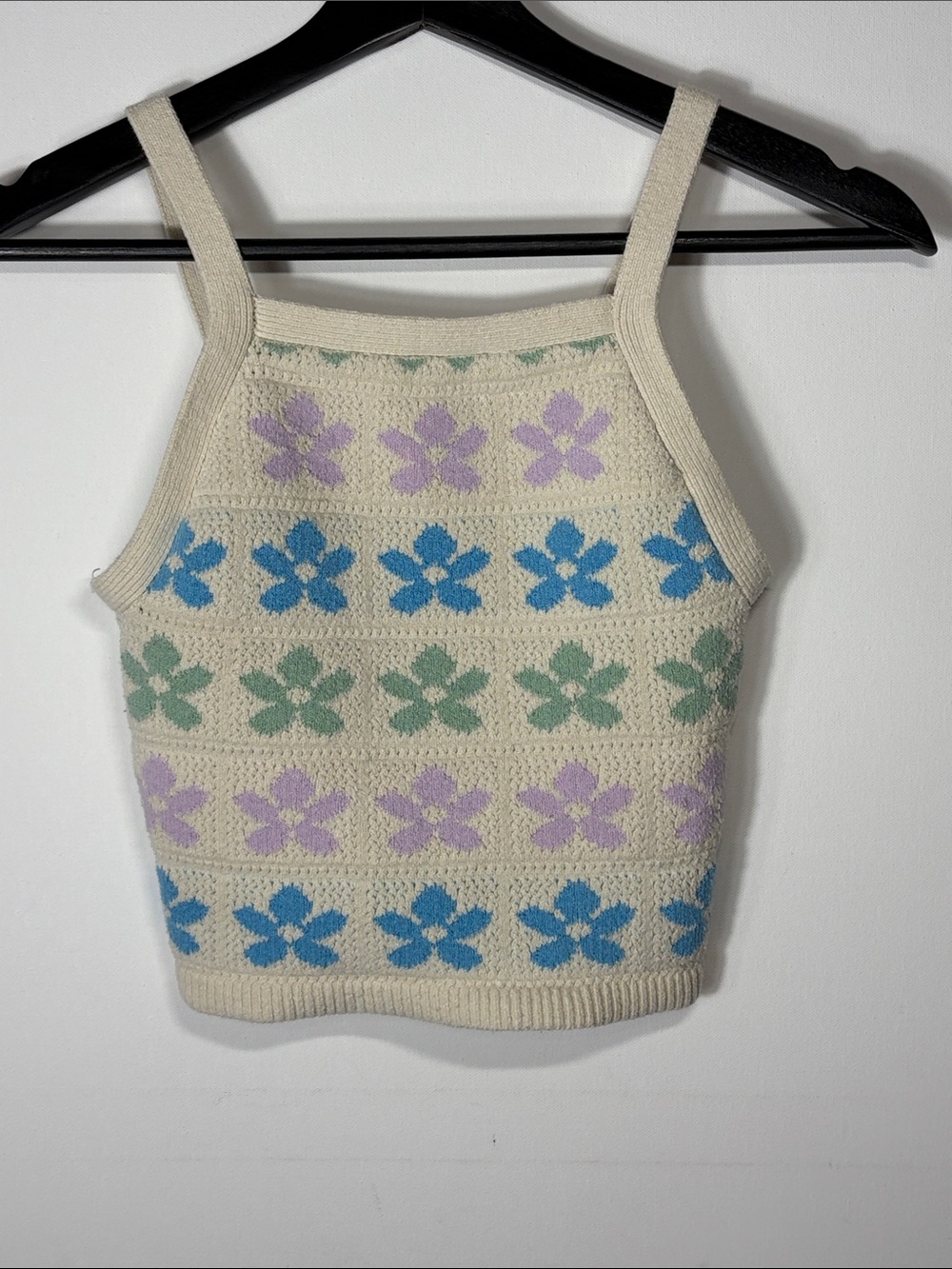 American Eagle Floral Knit Crop Tank Top Cottagecore Y2K Small